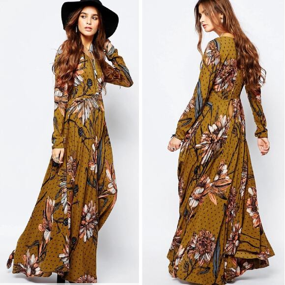 Free People Dresses & Skirts - Free People First Kiss Maxi Dress Size Goldenrod Combo